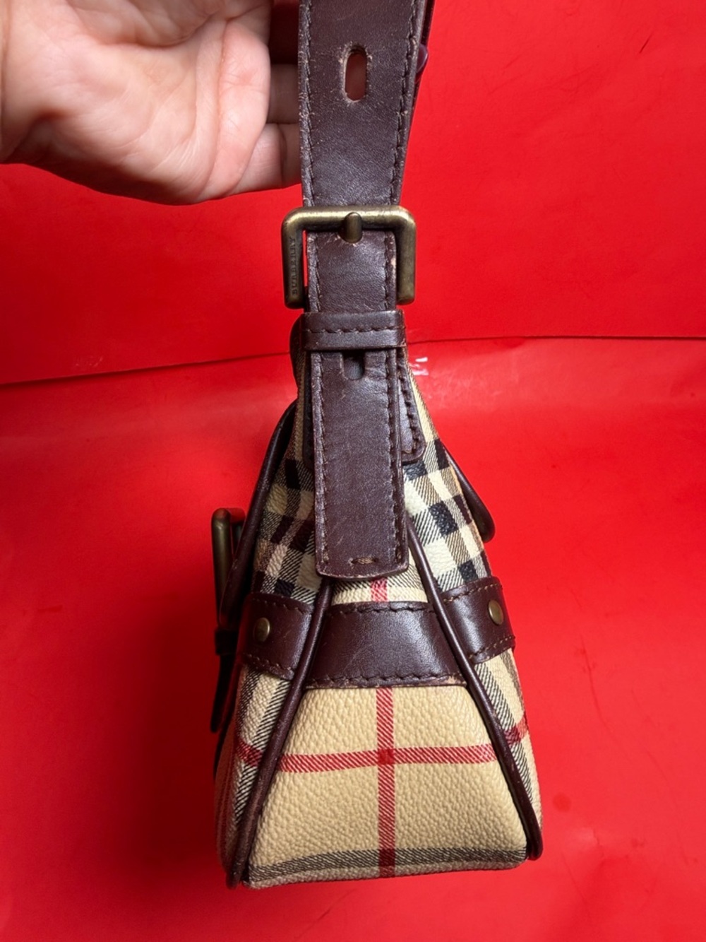 BURBERRY Haymarket Check Baguette Shoulder Bag - Picture 5 of 12
